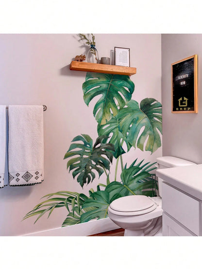 BRUP 1/2 Sheets/Set Lively Green Monstera Leaf Wall Decals| Tropical Jungle Nursery Stickers For Girls Room Wall Art| Self-Adhesive Kids Room Decor