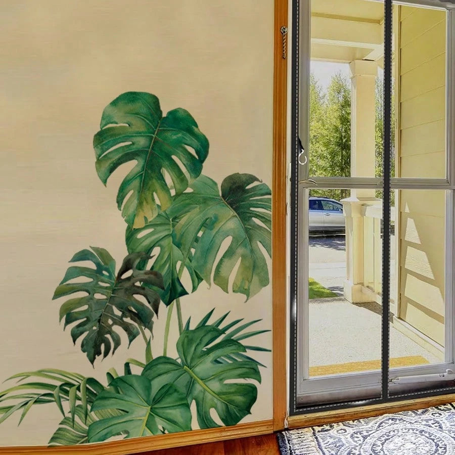 BRUP 1/2 Sheets/Set Lively Green Monstera Leaf Wall Decals| Tropical Jungle Nursery Stickers For Girls Room Wall Art| Self-Adhesive Kids Room Decor