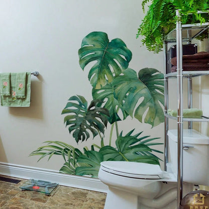 BRUP 1/2 Sheets/Set Lively Green Monstera Leaf Wall Decals| Tropical Jungle Nursery Stickers For Girls Room Wall Art| Self-Adhesive Kids Room Decor