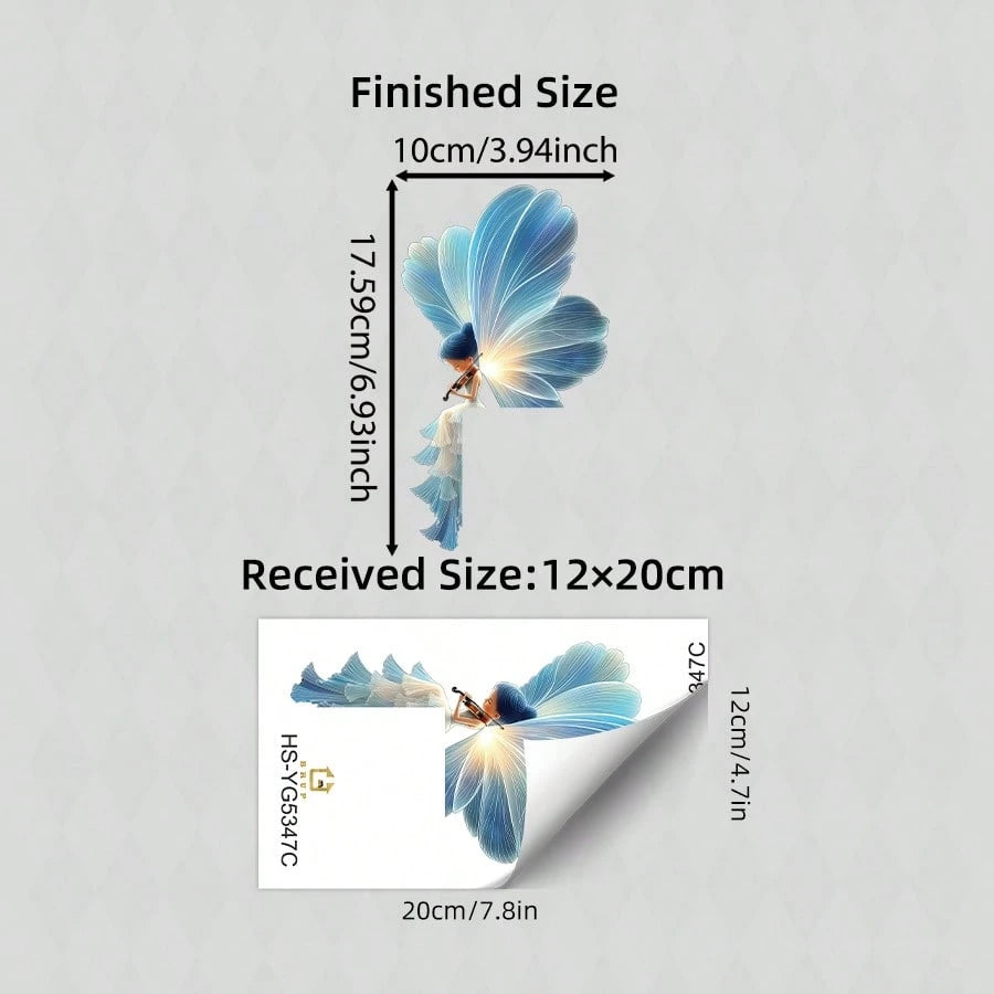 BRUP 1PC Glow In The Dark Whimsical Fairy Night Light Sticker Blue Glow Violinist Serenading Cottagecor Self-Adhesive Decal For Bedroom Living Room Nursery