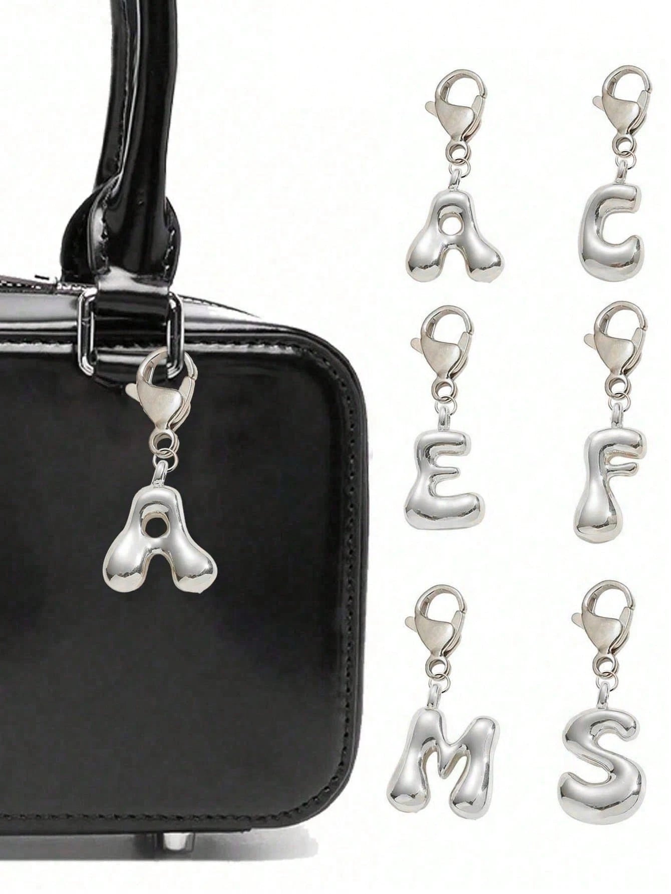Bubble Silver Letter Cute Necklace Pendant Bag Charm- Lucky Crystal Pendant, Letter A-Z, Best Match For Spring/Summer, Shiny Alloy Bag Charm- Perfect Gift