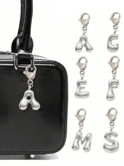 Bubble Silver Letter Cute Necklace Pendant Bag Charm- Lucky Crystal Pendant, Letter A-Z, Best Match For Spring/Summer, Shiny Alloy Bag Charm- Perfect Gift