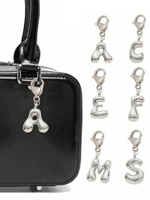 Bubble Silver Letter Cute Necklace Pendant Bag Charm- Lucky Crystal Pendant, Letter A-Z, Best Match For Spring/Summer, Shiny Alloy Bag Charm- Perfect Gift