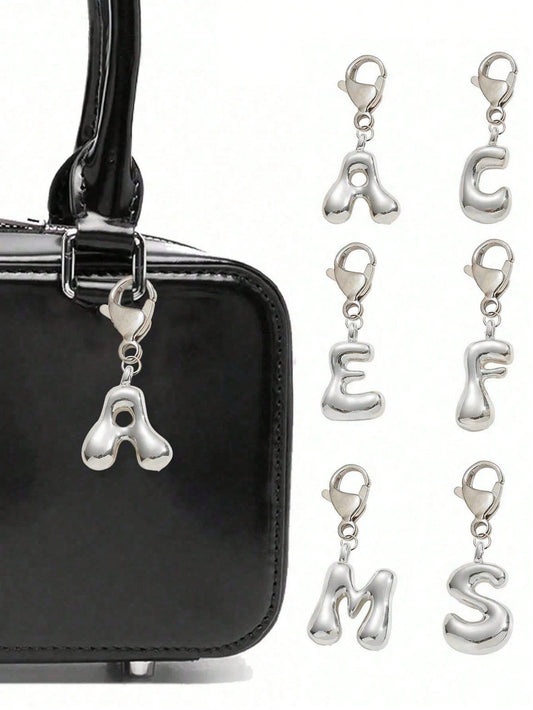 Bubble Silver Letter Cute Necklace Pendant Bag Charm- Lucky Crystal Pendant, Letter A-Z, Best Match For Spring/Summer, Shiny Alloy Bag Charm- Perfect Gift