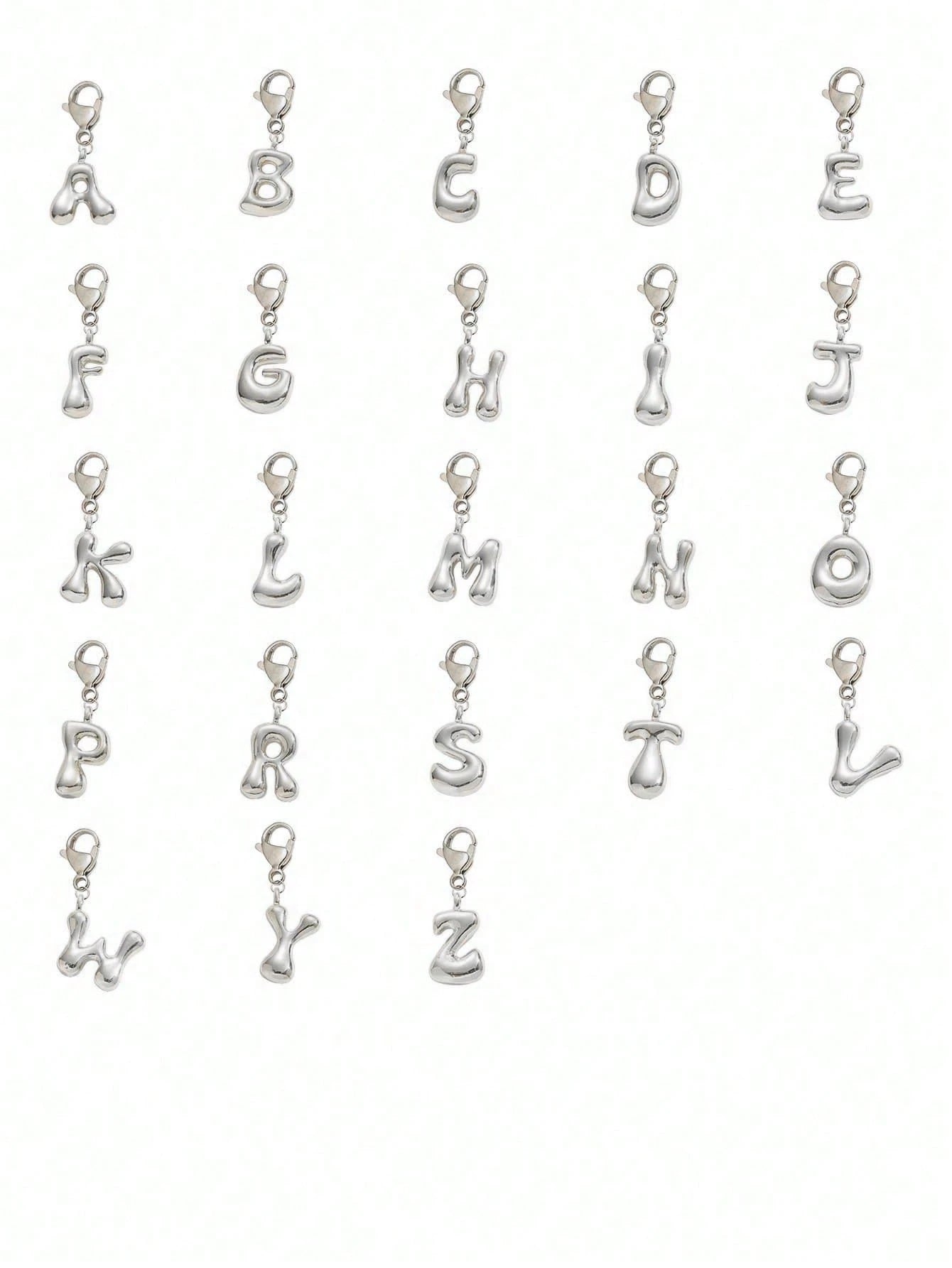 Bubble Silver Letter Cute Necklace Pendant Bag Charm- Lucky Crystal Pendant, Letter A-Z, Best Match For Spring/Summer, Shiny Alloy Bag Charm- Perfect Gift