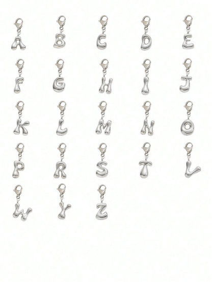 Bubble Silver Letter Cute Necklace Pendant Bag Charm- Lucky Crystal Pendant, Letter A-Z, Best Match For Spring/Summer, Shiny Alloy Bag Charm- Perfect Gift