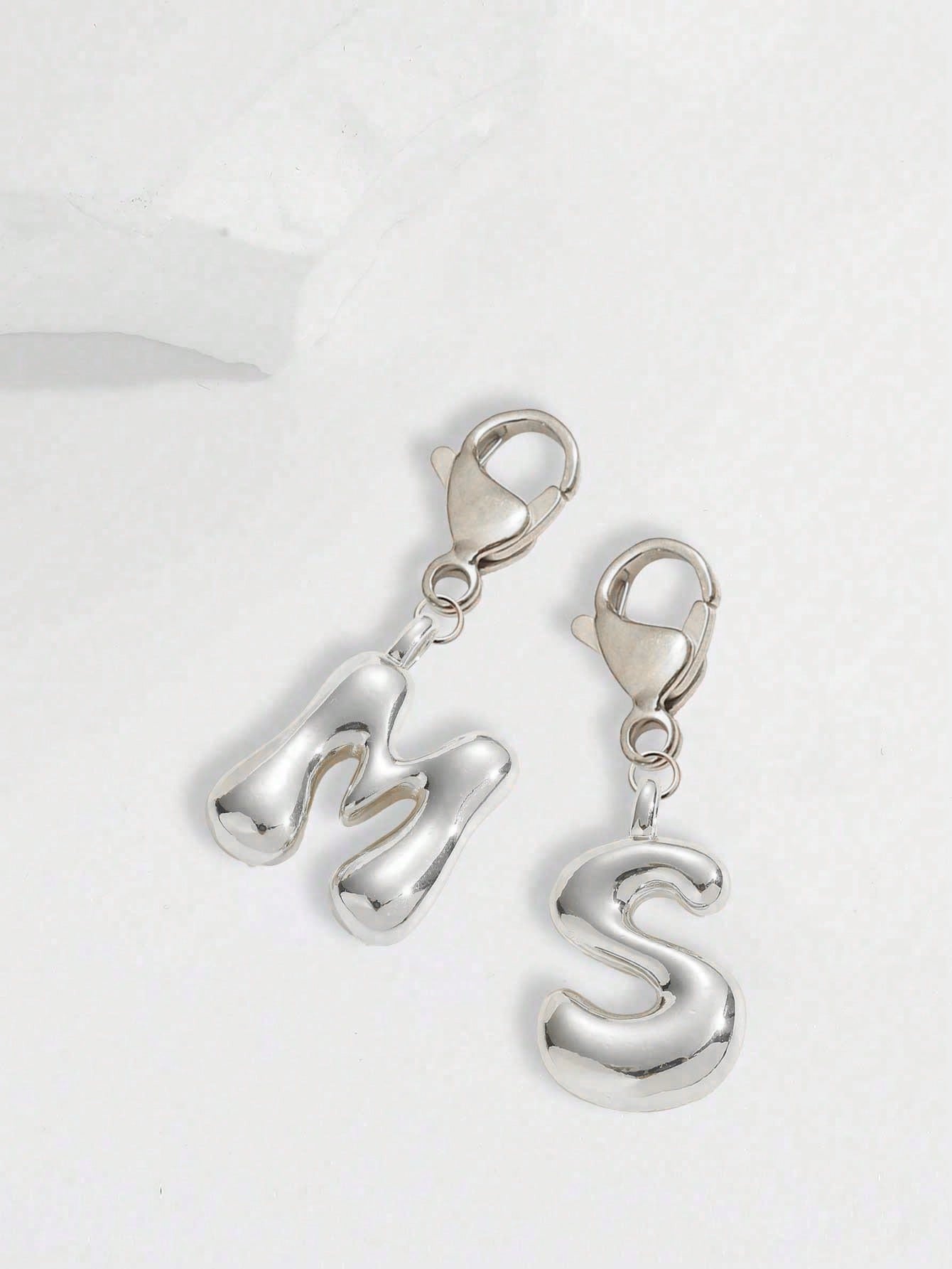 Bubble Silver Letter Cute Necklace Pendant Bag Charm- Lucky Crystal Pendant, Letter A-Z, Best Match For Spring/Summer, Shiny Alloy Bag Charm- Perfect Gift