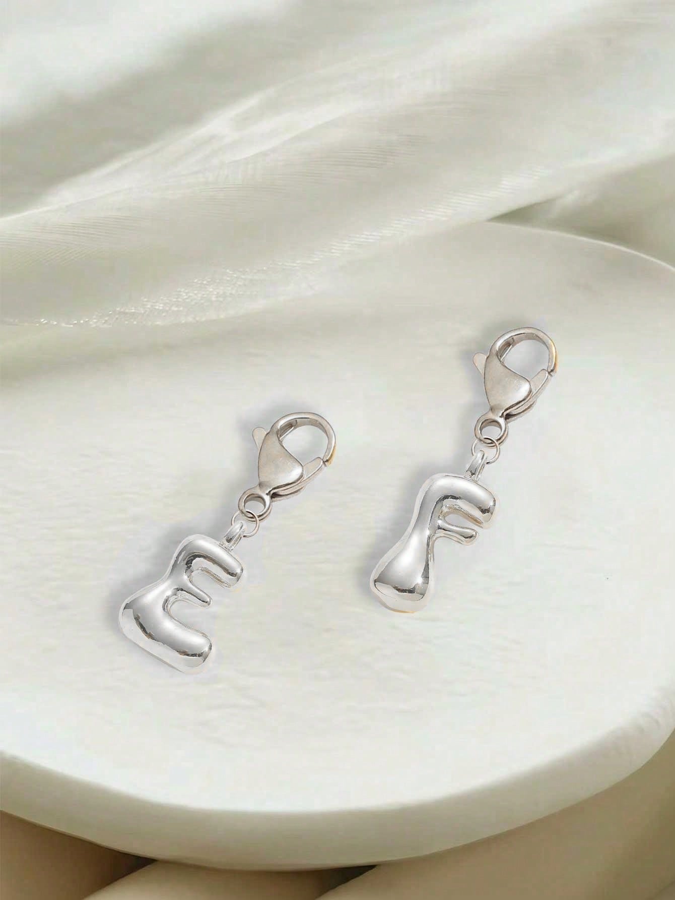 Bubble Silver Letter Cute Necklace Pendant Bag Charm- Lucky Crystal Pendant, Letter A-Z, Best Match For Spring/Summer, Shiny Alloy Bag Charm- Perfect Gift