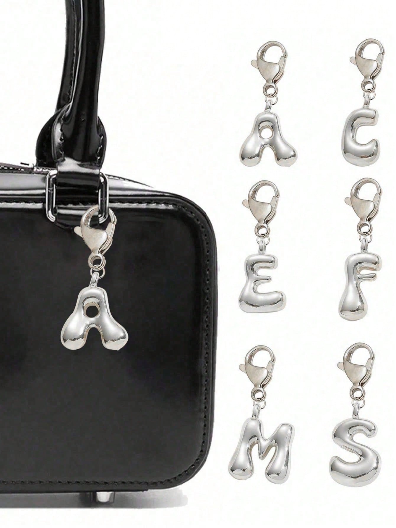 Bubble Silver Letter Cute Necklace Pendant Bag Charm- Lucky Crystal Pendant, Letter A-Z, Best Match For Spring/Summer, Shiny Alloy Bag Charm- Perfect Gift