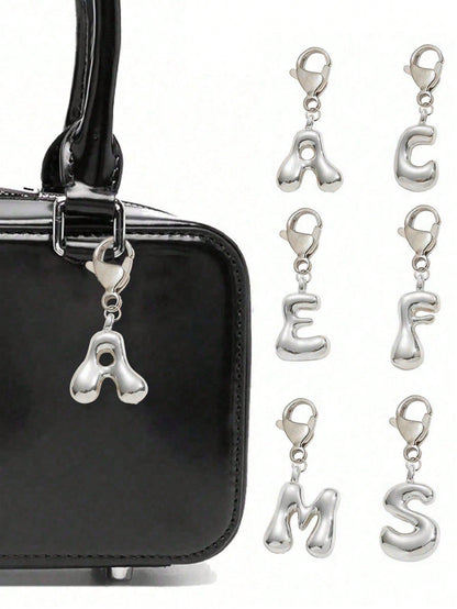 Bubble Silver Letter Cute Necklace Pendant Bag Charm- Lucky Crystal Pendant, Letter A-Z, Best Match For Spring/Summer, Shiny Alloy Bag Charm- Perfect Gift