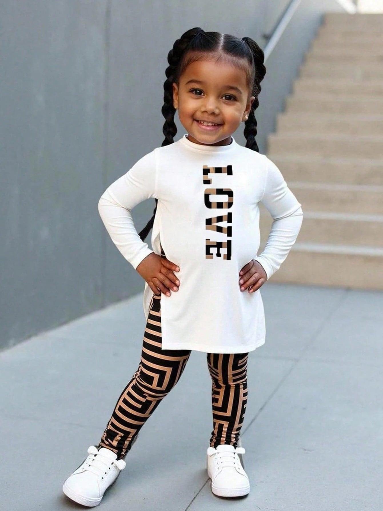 Bubblio Baby Girl White Autumn Cute Holiday Knit Set,Bear Print Long Sleeve Top & Geometric Pattern Leggings,2pcs Streetwear Winter Outfits,Love Is Kind