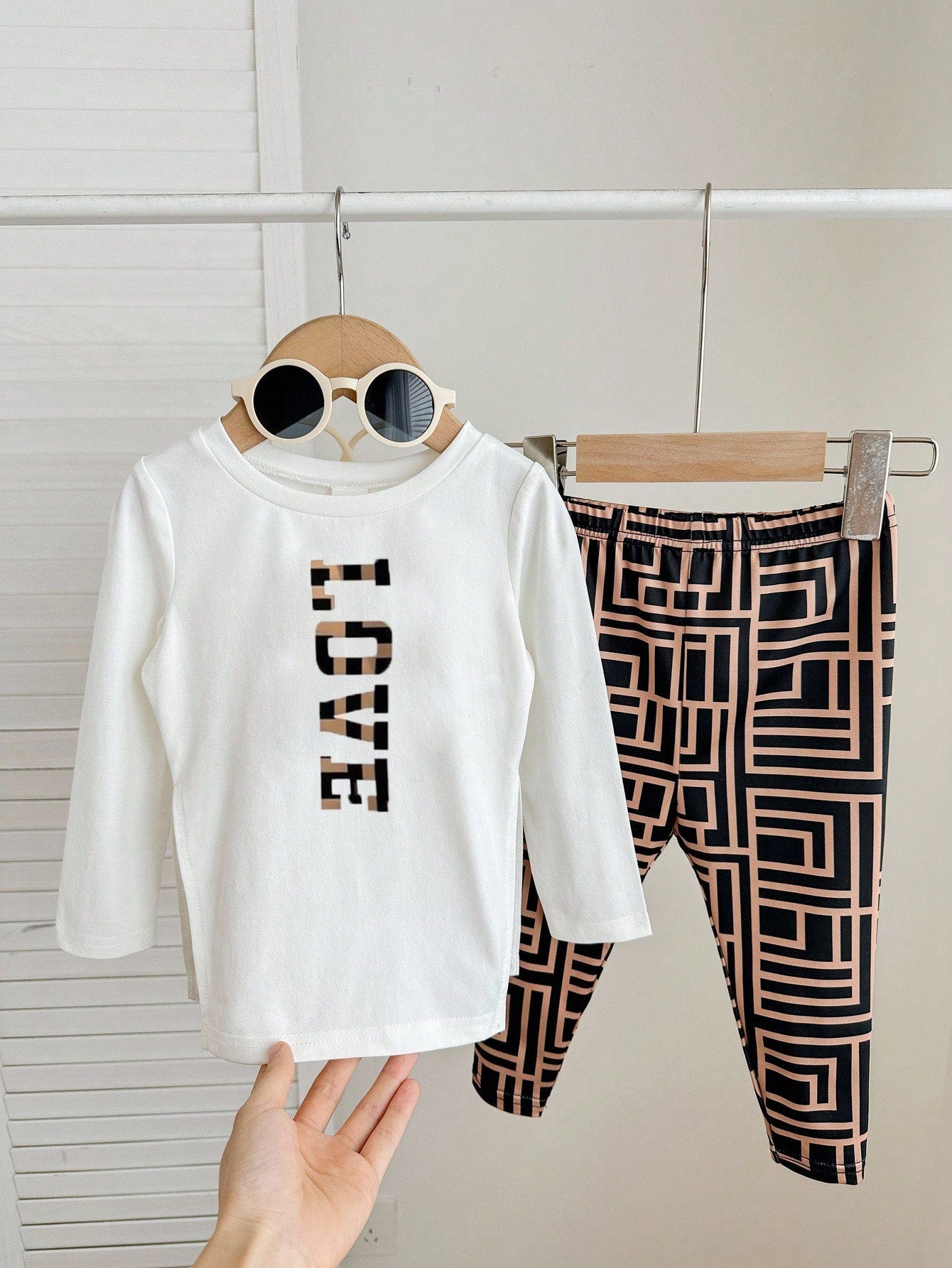 Bubblio Baby Girl White Autumn Cute Holiday Knit Set,Bear Print Long Sleeve Top & Geometric Pattern Leggings,2pcs Streetwear Winter Outfits,Love Is Kind