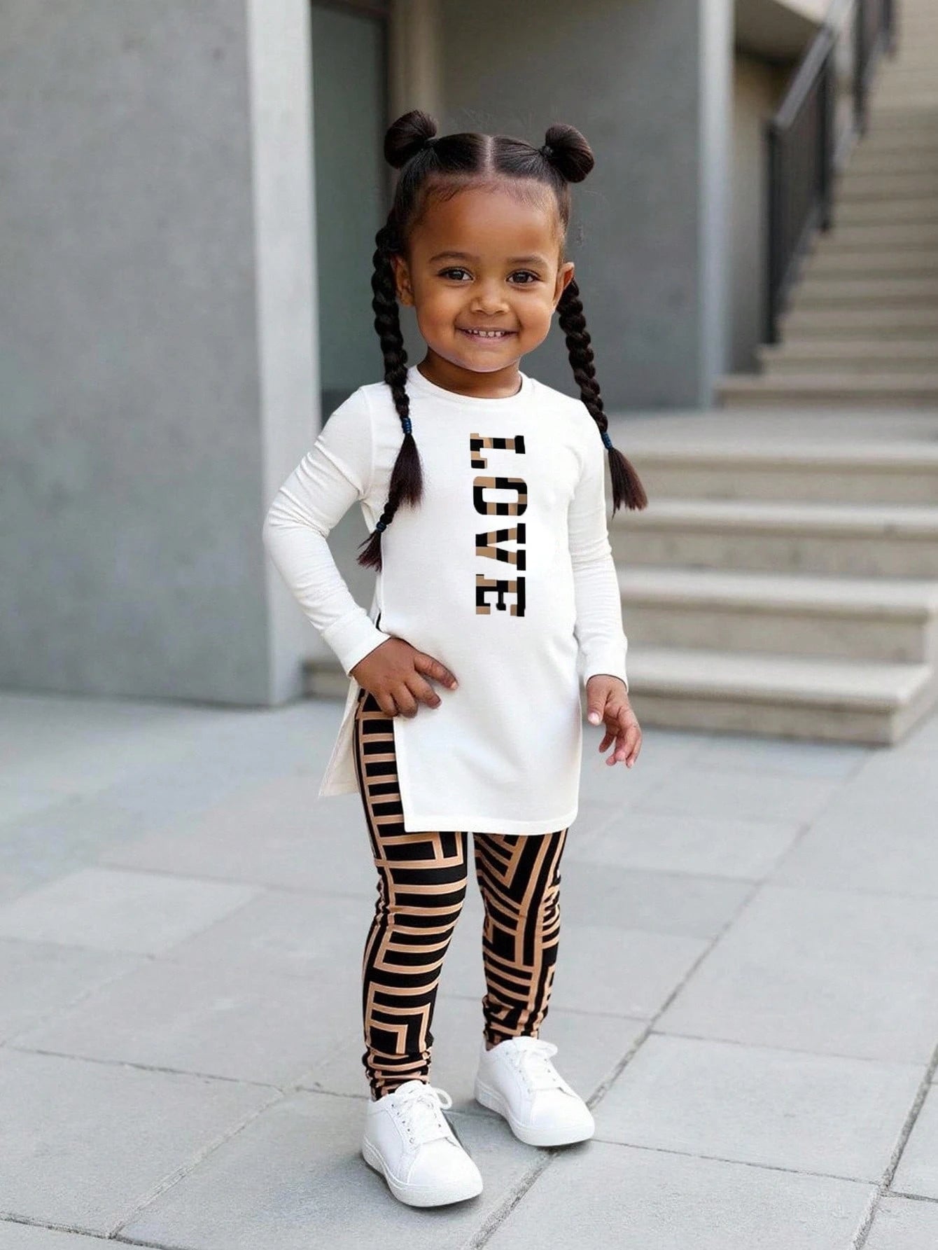 Bubblio Baby Girl White Autumn Cute Holiday Knit Set,Bear Print Long Sleeve Top & Geometric Pattern Leggings,2pcs Streetwear Winter Outfits,Love Is Kind