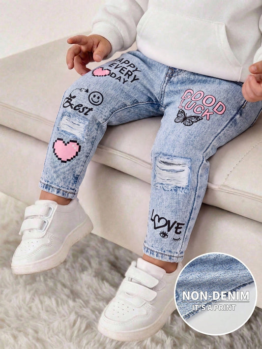 Bubblio Babygirl Cute Street Style Graphic Print Elastic Waist Pants