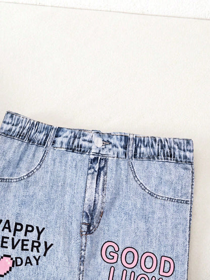 Bubblio Babygirl Cute Street Style Graphic Print Elastic Waist Pants