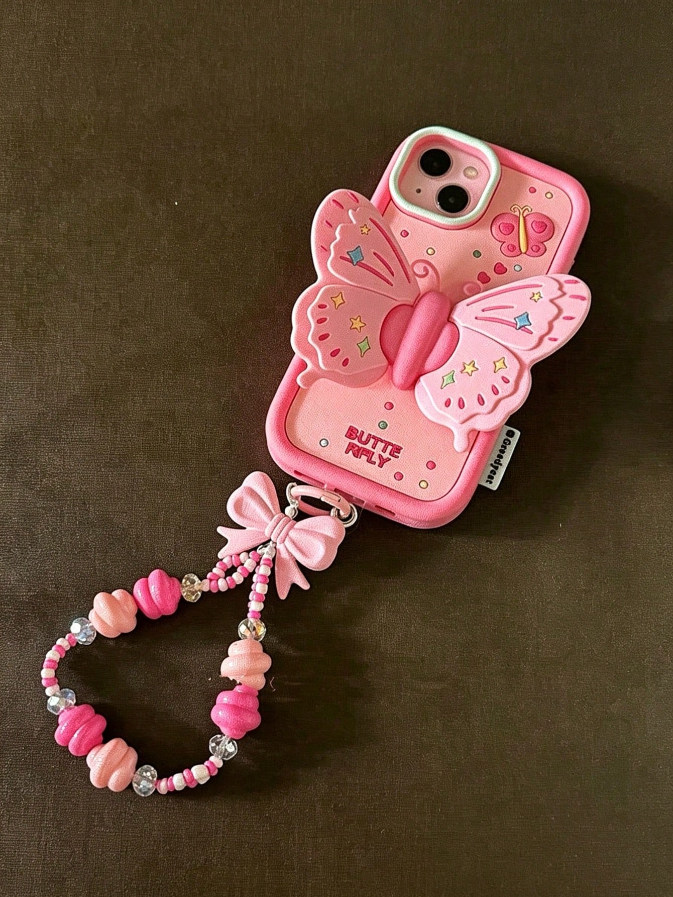 Butterfly Element Silicone Cute Pink Fashion Phone Case 3D Butterfly Strap Stand Phone Case With Phone Charm Compatible With IPhone 14, Compatible With Apple 12 Pro Max/11/13 Silicone Case Female Wate