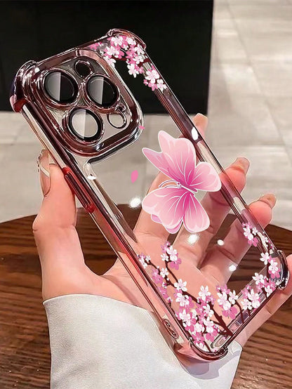 Butterfly Fashion Phone Cases Butterfly TPU 1pc New Electroplated Butterfly Airbag Anti-Fall/Thickened Transparent TPU Protective Case Compatible With IPhone 17 Air/17 Pro Max/16 Pro Max/16 Pro/16/13