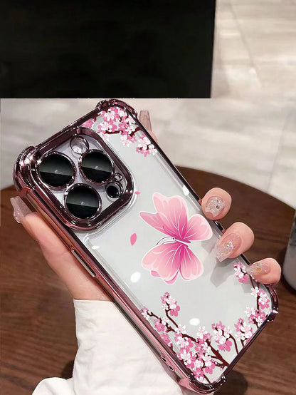 Butterfly Fashion Phone Cases Butterfly TPU 1pc New Electroplated Butterfly Airbag Anti-Fall/Thickened Transparent TPU Protective Case Compatible With IPhone 17 Air/17 Pro Max/16 Pro Max/16 Pro/16/13
