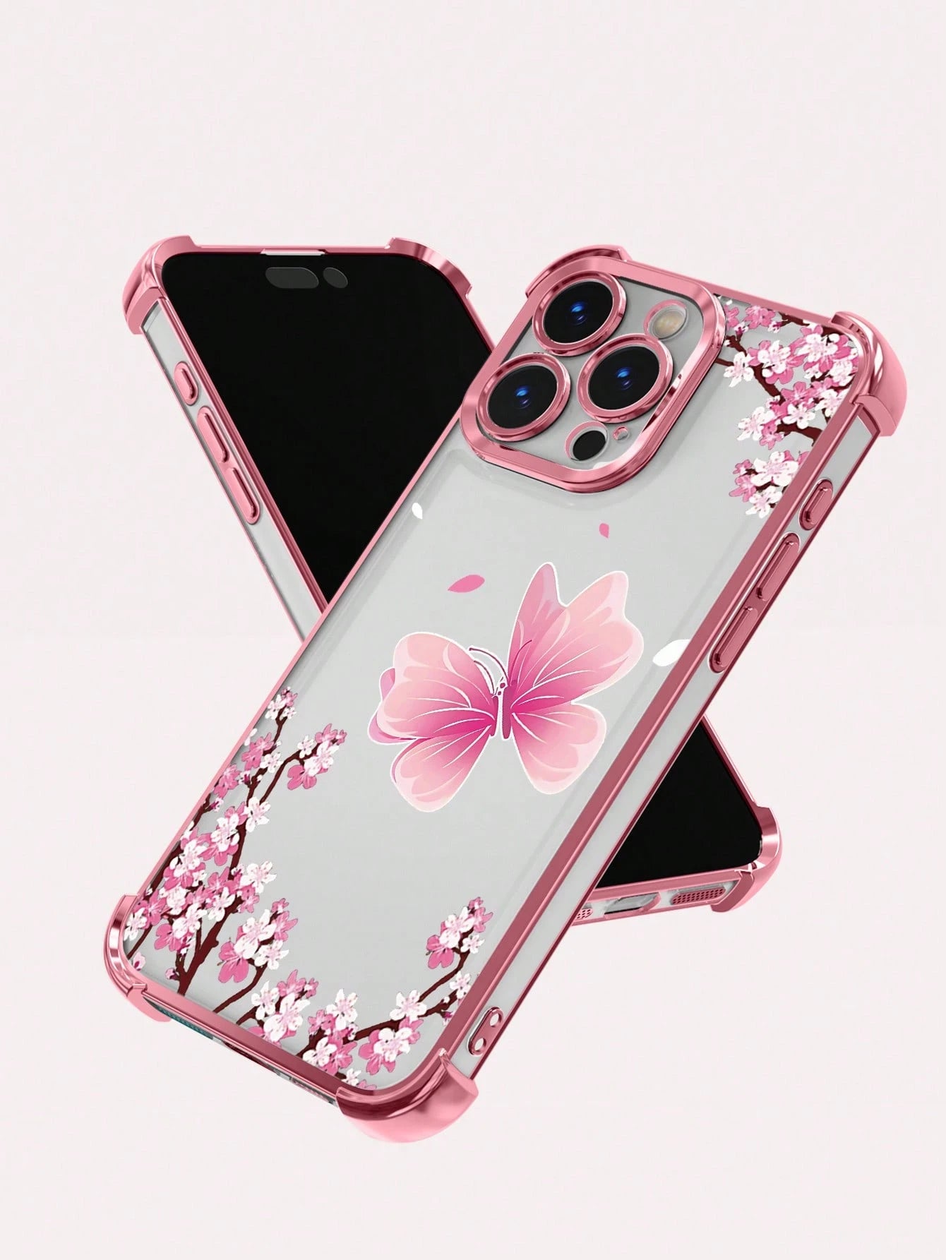 Butterfly Fashion Phone Cases Butterfly TPU 1pc New Electroplated Butterfly Airbag Anti-Fall/Thickened Transparent TPU Protective Case Compatible With IPhone 17 Air/17 Pro Max/16 Pro Max/16 Pro/16/13