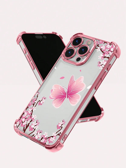 Butterfly Fashion Phone Cases Butterfly TPU 1pc New Electroplated Butterfly Airbag Anti-Fall/Thickened Transparent TPU Protective Case Compatible With IPhone 17 Air/17 Pro Max/16 Pro Max/16 Pro/16/13