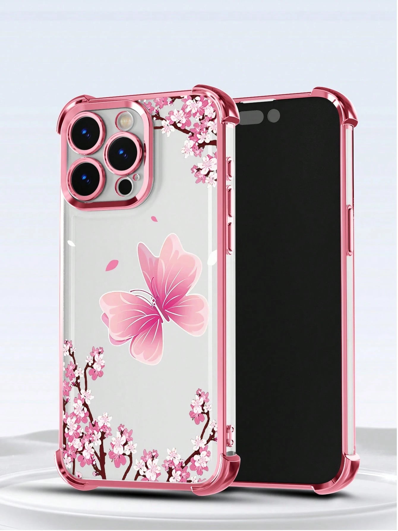 Butterfly Fashion Phone Cases Butterfly TPU 1pc New Electroplated Butterfly Airbag Anti-Fall/Thickened Transparent TPU Protective Case Compatible With IPhone 17 Air/17 Pro Max/16 Pro Max/16 Pro/16/13