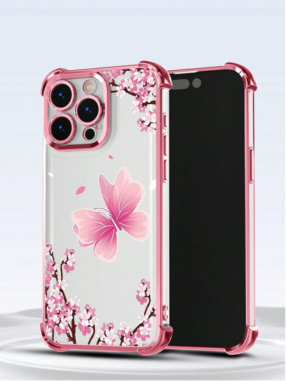 Butterfly Fashion Phone Cases Butterfly TPU 1pc New Electroplated Butterfly Airbag Anti-Fall/Thickened Transparent TPU Protective Case Compatible With IPhone 17 Air/17 Pro Max/16 Pro Max/16 Pro/16/13