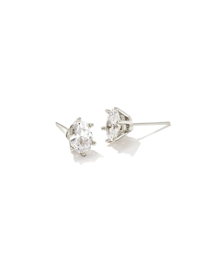 Cailin Crystal Stud Earrings Rhodium Metal White CZ