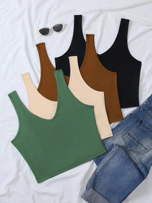 Calvaya Plus Size Solid Color V-Neck Slim Fit Tank Top