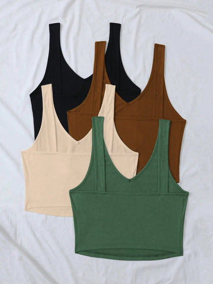 Calvaya Plus Size Solid Color V-Neck Slim Fit Tank Top