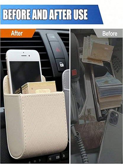 Car Air Vent Storage Bag, Car Phone Organizer Hanging Bag, Car Storage Box (Random Black & White Clips Shipped)