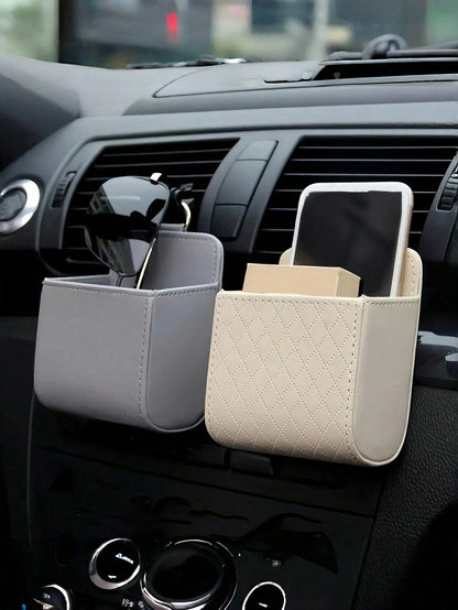 Car Air Vent Storage Bag, Car Phone Organizer Hanging Bag, Car Storage Box (Random Black & White Clips Shipped)