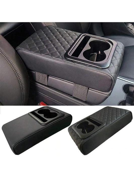 Car Armrest Pad With 2 Cup Holders, PU Leather Car Central Armrest Cushion, Portable Car Armrest Pillow Cover, Elevation Pad, Gift For Girlfriend