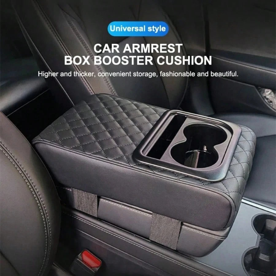 Car Armrest Pad With 2 Cup Holders, PU Leather Car Central Armrest Cushion, Portable Car Armrest Pillow Cover, Elevation Pad, Gift For Girlfriend
