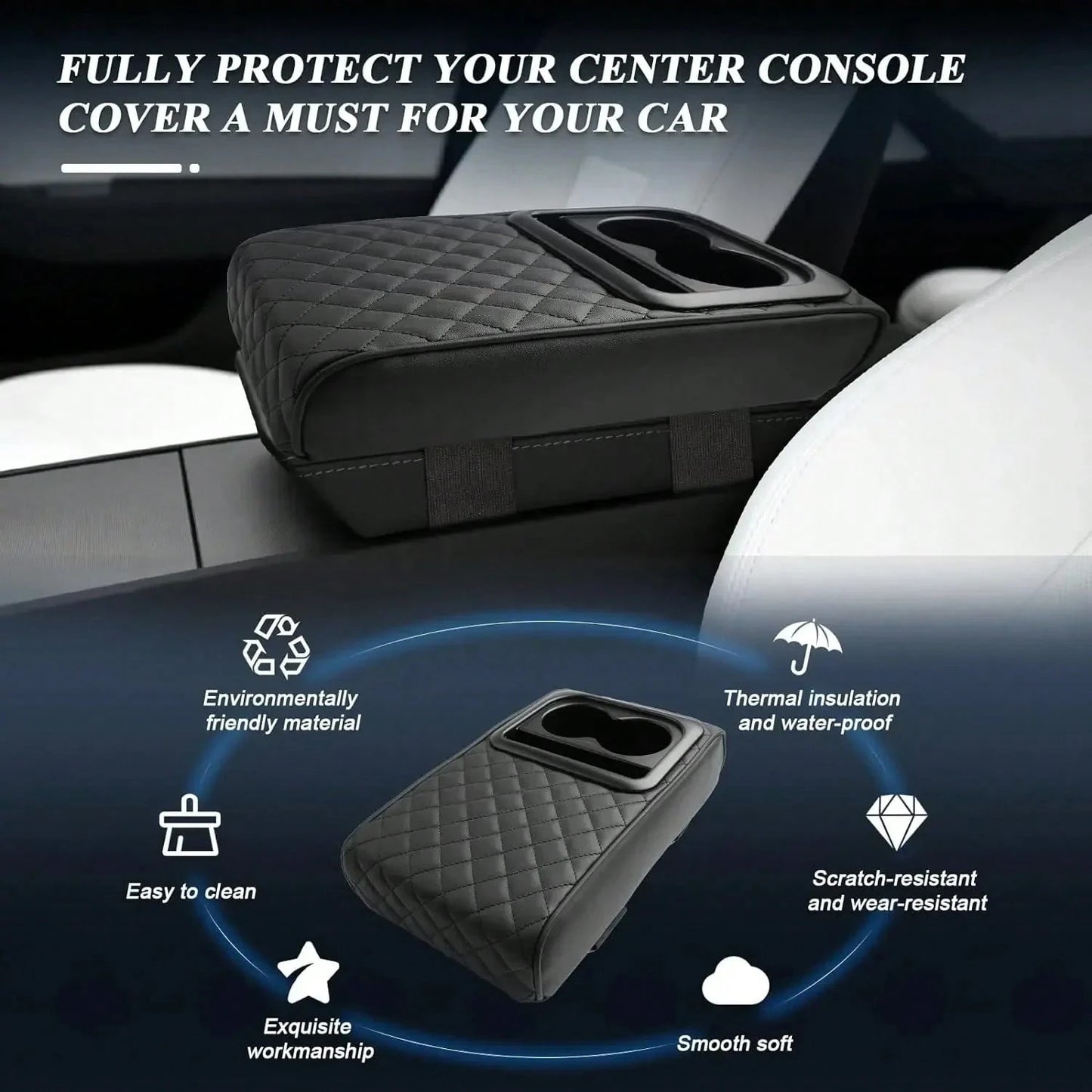 Car Armrest Pad With 2 Cup Holders, PU Leather Car Central Armrest Cushion, Portable Car Armrest Pillow Cover, Elevation Pad, Gift For Girlfriend