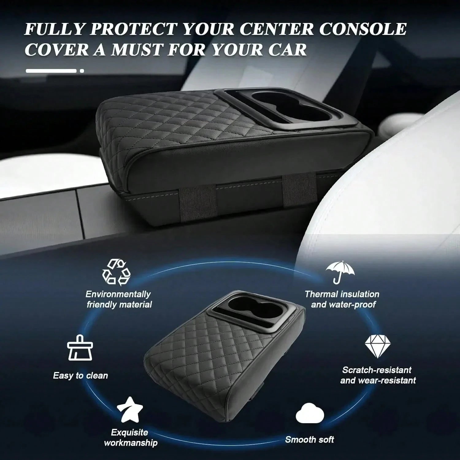 Car Armrest Pad With 2 Cup Holders, PU Leather Car Central Armrest Cushion, Portable Car Armrest Pillow Cover, Elevation Pad, Gift For Girlfriend