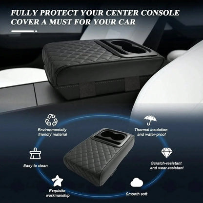 Car Armrest Pad With 2 Cup Holders, PU Leather Car Central Armrest Cushion, Portable Car Armrest Pillow Cover, Elevation Pad, Gift For Girlfriend