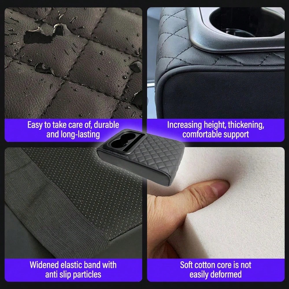 Car Armrest Pad With 2 Cup Holders, PU Leather Car Central Armrest Cushion, Portable Car Armrest Pillow Cover, Elevation Pad, Gift For Girlfriend