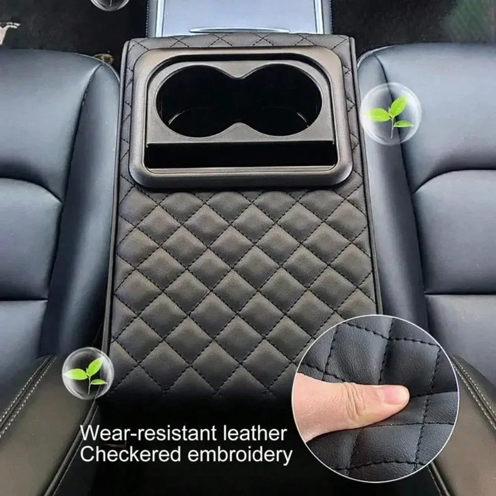 Car Armrest Pad With 2 Cup Holders, PU Leather Car Central Armrest Cushion, Portable Car Armrest Pillow Cover, Elevation Pad, Gift For Girlfriend