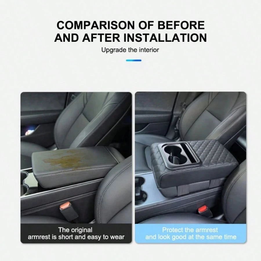 Car Armrest Pad With 2 Cup Holders, PU Leather Car Central Armrest Cushion, Portable Car Armrest Pillow Cover, Elevation Pad, Gift For Girlfriend