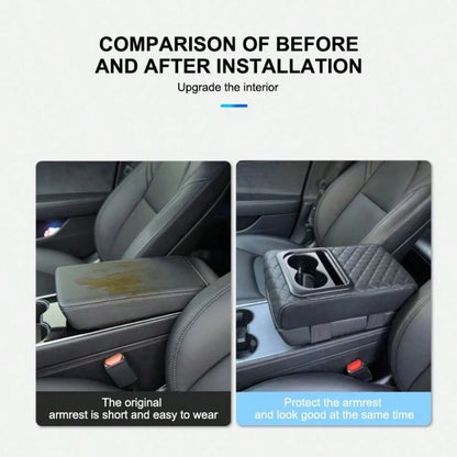 Car Armrest Pad With 2 Cup Holders, PU Leather Car Central Armrest Cushion, Portable Car Armrest Pillow Cover, Elevation Pad, Gift For Girlfriend