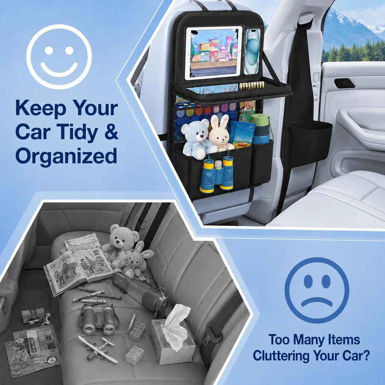 Car Back Seat Multi-Function Storage Organizer Bag With Foldable Tray, Tablet & Phone Holder, Multi-Pocket Car Seat Back Organizer Storage Bag, Suitable For Sedan, SUV, Travel And Daily Storage