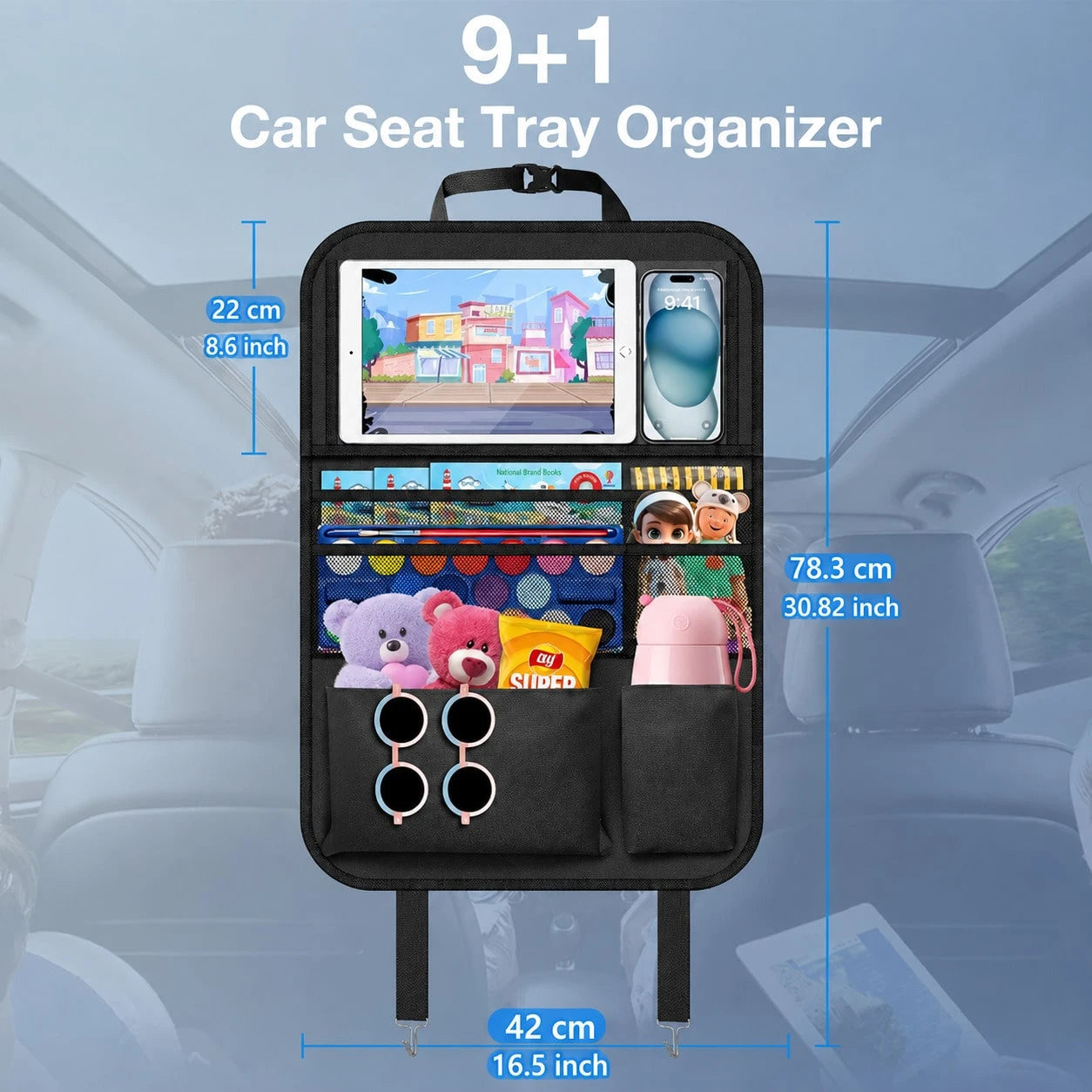 Car Back Seat Multi-Function Storage Organizer Bag With Foldable Tray, Tablet & Phone Holder, Multi-Pocket Car Seat Back Organizer Storage Bag, Suitable For Sedan, SUV, Travel And Daily Storage