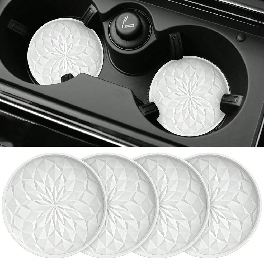 Car Coasters For Cup Holders [4 Pack]- 2.75In Silicone Auto Mug Mats- Universal Non-Slip Recessed Car Interior AccessoriesWhite