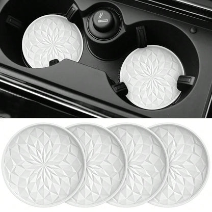 Car Coasters For Cup Holders [4 Pack]- 2.75In Silicone Auto Mug Mats- Universal Non-Slip Recessed Car Interior AccessoriesWhite