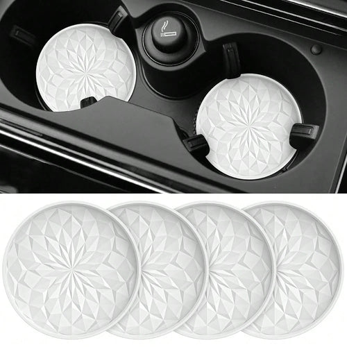 Car Coasters For Cup Holders [4 Pack]- 2.75In Silicone Auto Mug Mats- Universal Non-Slip Recessed Car Interior AccessoriesWhite