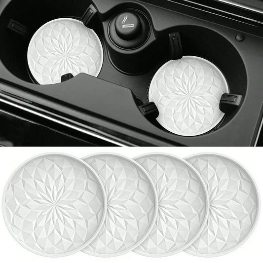 Car Coasters For Cup Holders [4 Pack]- 2.75In Silicone Auto Mug Mats- Universal Non-Slip Recessed Car Interior AccessoriesWhite