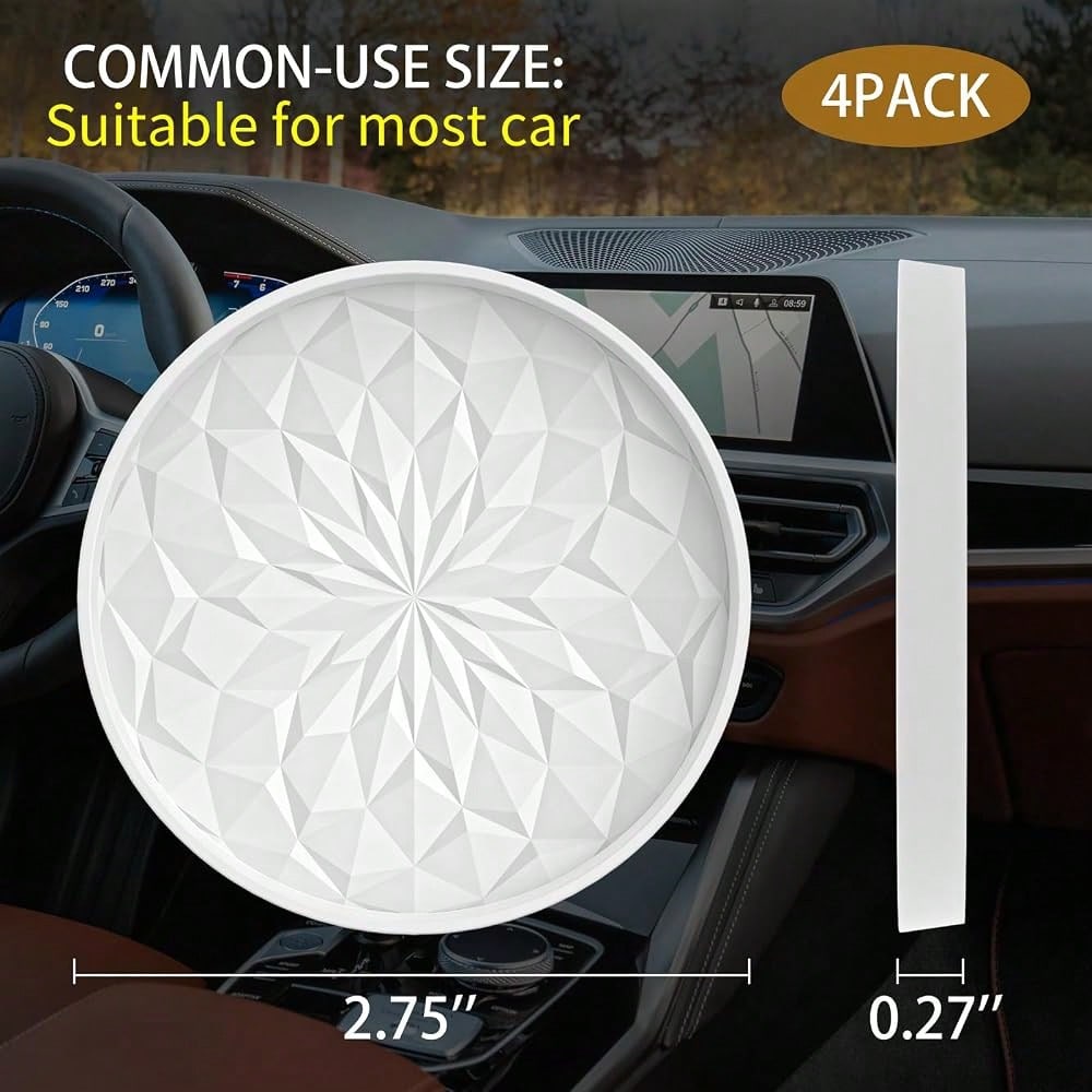 Car Coasters For Cup Holders [4 Pack]- 2.75In Silicone Auto Mug Mats- Universal Non-Slip Recessed Car Interior AccessoriesWhite