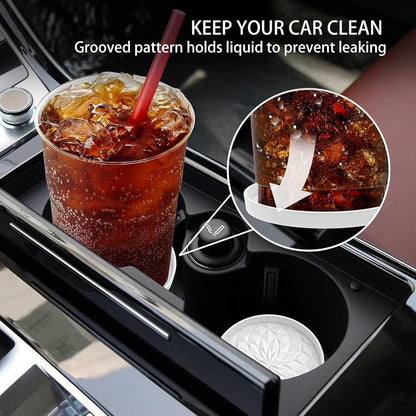 Car Coasters For Cup Holders [4 Pack]- 2.75In Silicone Auto Mug Mats- Universal Non-Slip Recessed Car Interior AccessoriesWhite