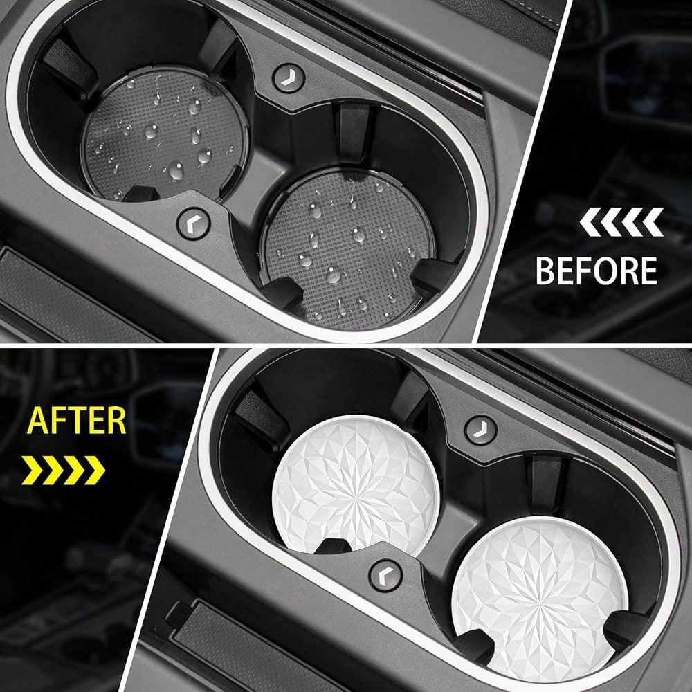 Car Coasters For Cup Holders [4 Pack]- 2.75In Silicone Auto Mug Mats- Universal Non-Slip Recessed Car Interior AccessoriesWhite