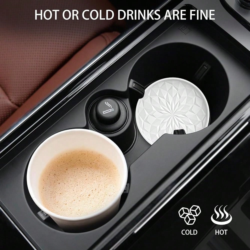 Car Coasters For Cup Holders [4 Pack]- 2.75In Silicone Auto Mug Mats- Universal Non-Slip Recessed Car Interior AccessoriesWhite